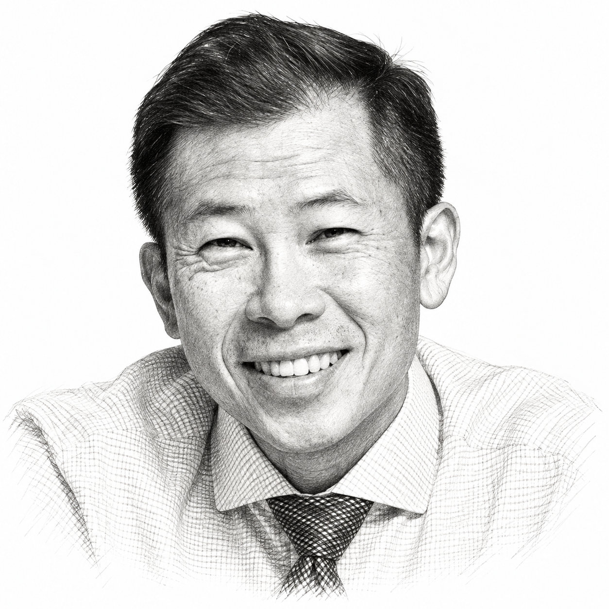 Sketched portrait of Tony Khoo, founder of Teong Bahru Advisory